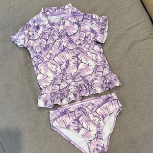 Janie and Jack Lavender Leaf Print Swim Rashguard Set